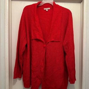 Woman Within Red Shawl Collar Cardigan Sweater with extra button Size 2X (26/28)